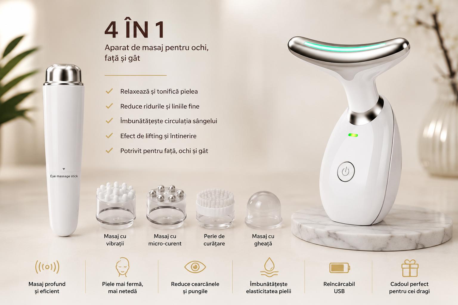 Pachet Relaxare Premium – Mini Aparat de Masaj pentru Ochi + Aparat Electric pentru Masajul Gâtului și Feței