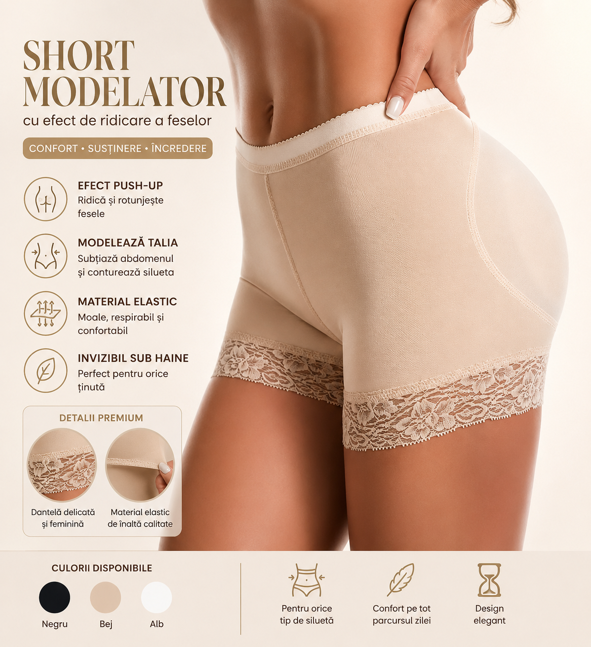 ⭐ Short Modelator Push-Up pentru Fese