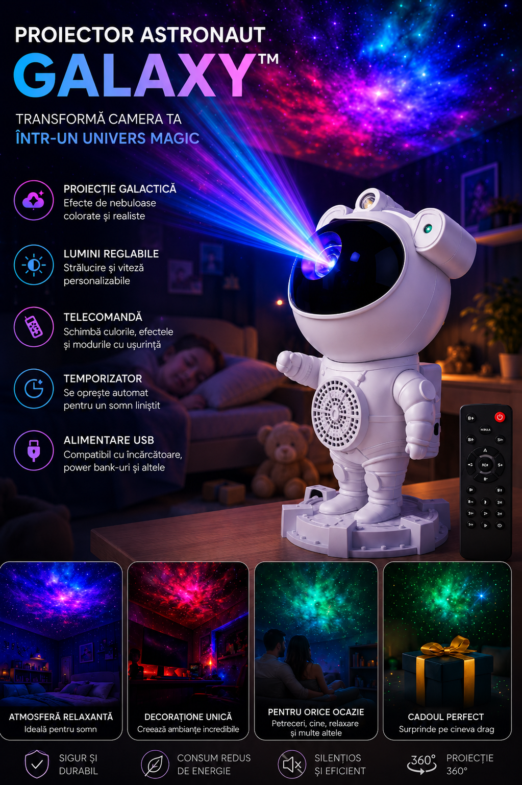 ⭐ Proiector Astronaut Galaxy™ cu Bluetooth