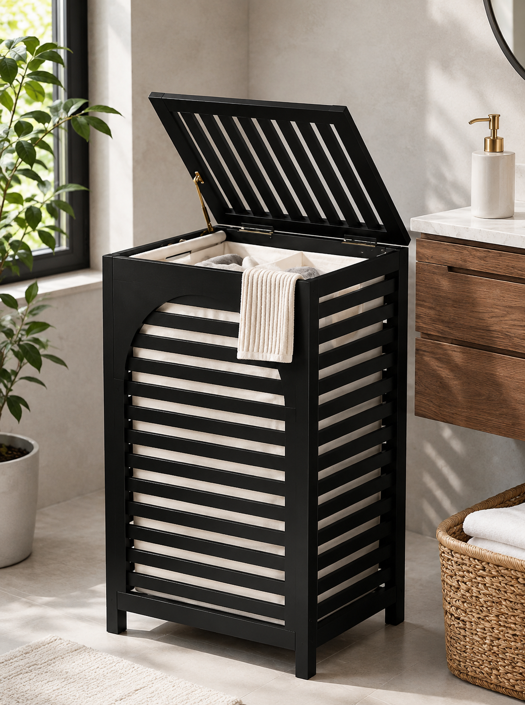 Premium Bamboo Laundry Hamper with Lid – 85L Clothes Basket